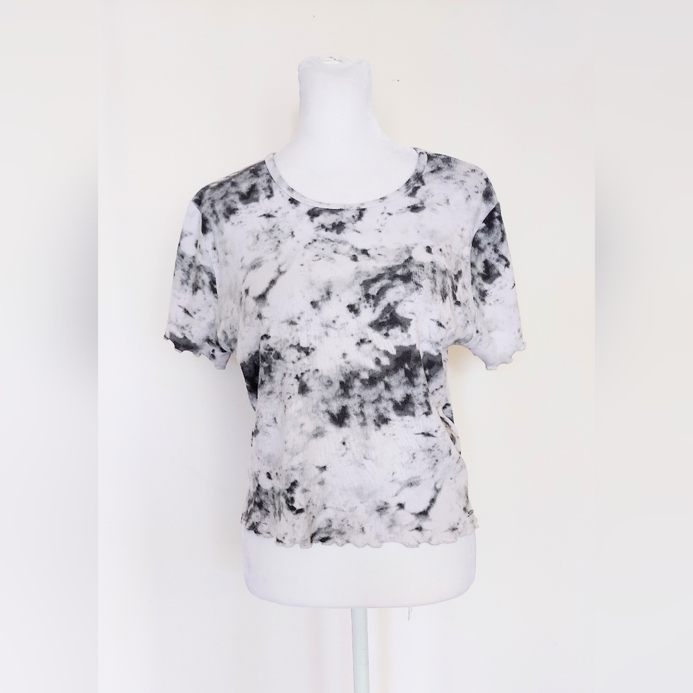 Hollister Short Sleeve Baby Tee Black White Tie Dye Size Large